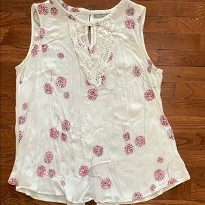 Floral Sleeveless Top - White and Pink